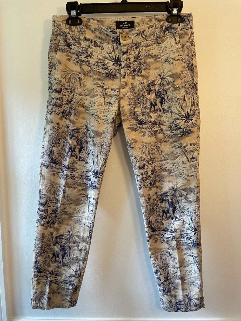Mason's Toile de Jouy trousers khaki with navy print pants size 38 US 2